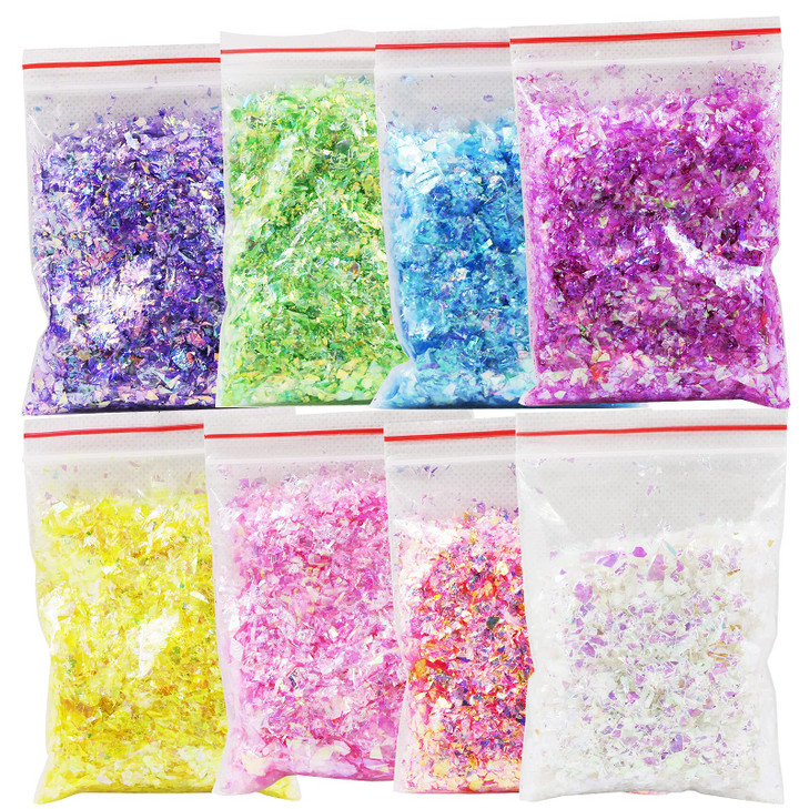 AddFavor Chunky Nail Glitter Set 8 Colors Iridescent Nail Sequin Foil Flakes Stickers Confetti for Nail Art Resin Body F
