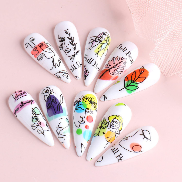 Designer Foil Transfer Stickers Decals Abstract Face Flowers Nail Foils Design Holographic Fashion Nail Charms Sticker C