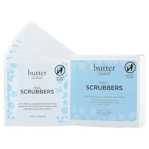 Butter LONDON Nail Polish Remover Pads Nail Scrubbers 10 Count 2in1 Prep Lacquer Remover Nail Wipes TravelFriendly Gel F