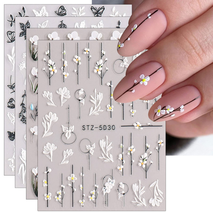 JMEOWIO 3D Embossed Flower Spring Nail Art Stickers Decals SelfAdhesive Pegatinas Uas 5D Summer Colorful Floral Nail Sup