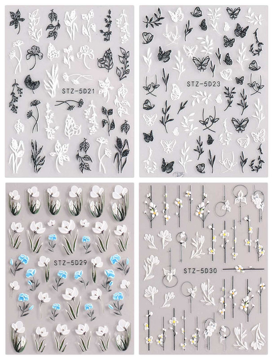 JMEOWIO 3D Embossed Flower Spring Nail Art Stickers Decals SelfAdhesive Pegatinas Uas 5D Summer Colorful Floral Nail Sup
