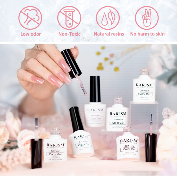 RARJSM Icy Jelly Gel Nail Polish Set of 6 Translucent ColorsSheer Rose Nude Skintone Gelpolish LED UV Gel Clear Milky Li