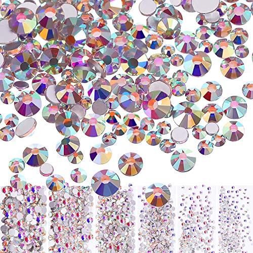 Bememo 3456 Pcs Crystals Diamond Rhinestones AB Clear Flat Back Round Gems Flatback Glass Mixed Size Crystals Gems for C