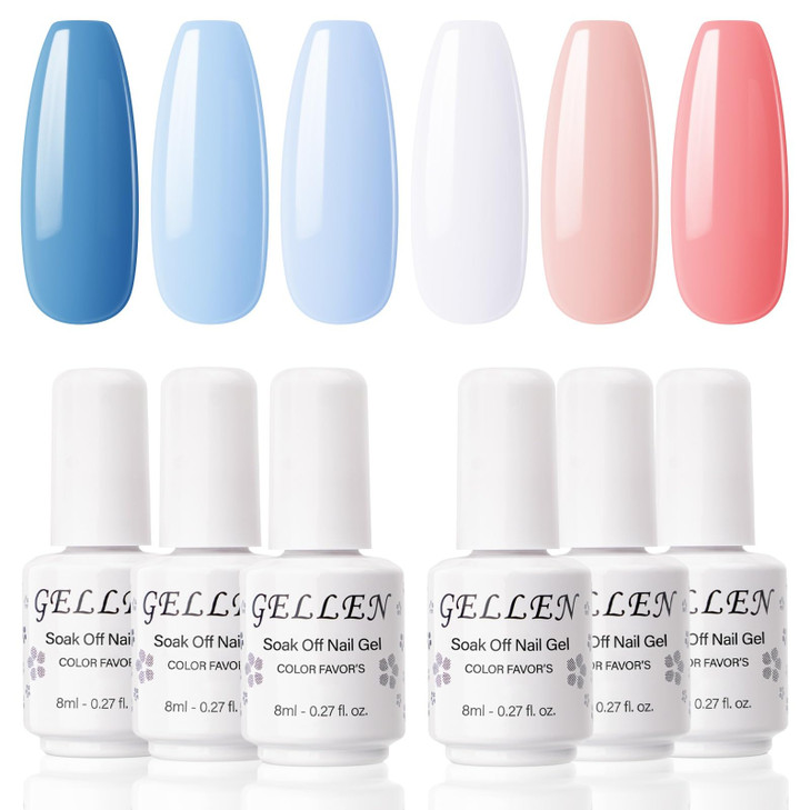 GELLEN Gel Nail Polish Set 6PCS Blue U V Gel Polish Set White Nail Gel Soak Off Nail Polish Kit DIY Manicure Christmas G