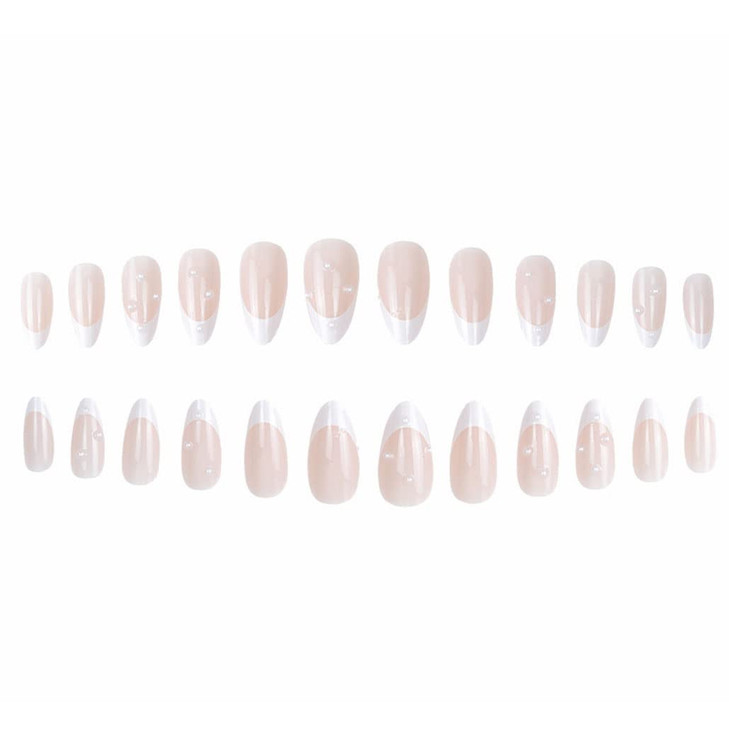 Foccna French Press on Nails Medium Pearl White Fake Nails Almond Acrylic False Nails Artificial Nails for Women and Gir