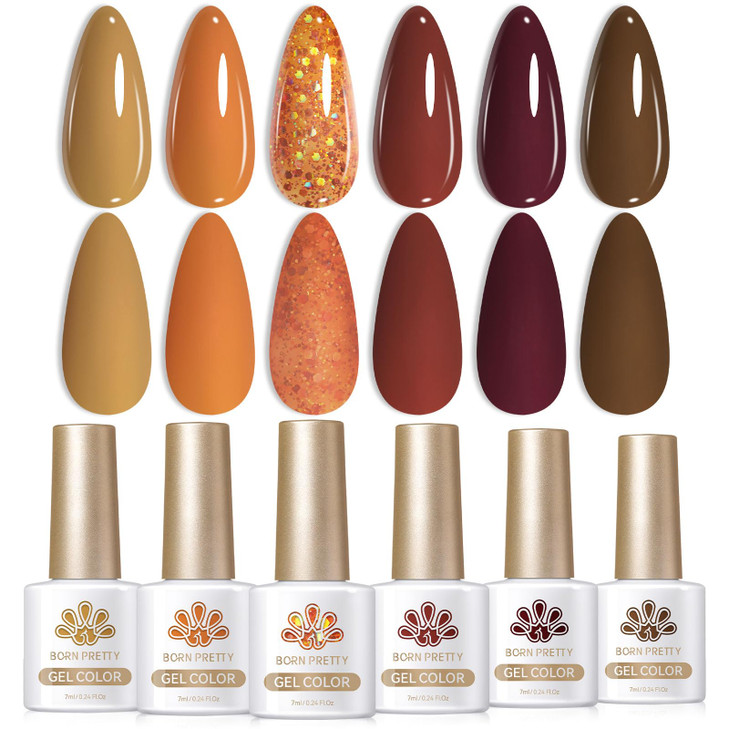 Born Pretty Fall Winter Gel Nail Polish Pumpkin Red Caramel Orange Brown Halloween Gel Nail Kit Cozy Campfire Autumn Gel