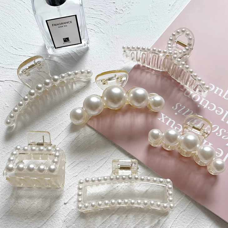6 Pcs Pearl Hair Clips for Women Large Claw Clips for Thin Thick Hair White Hair Claw Clips for Wedding Gift Nonslip Hair Accessories for Women and G online at globaldelivered
