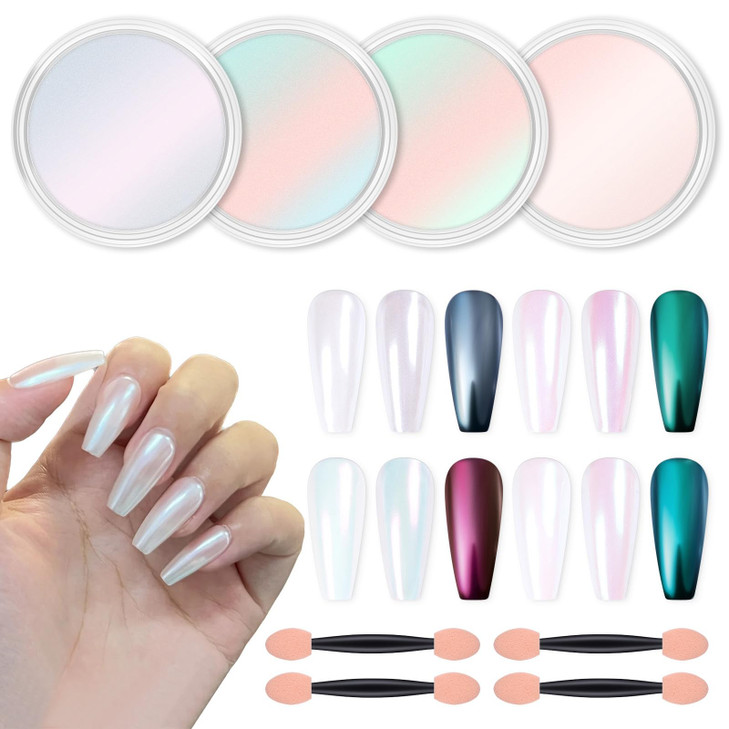 Artdone Chrome Nail Powder Metallic Mirror Glitter Effect Pigment Iridescent Aurora Mermaid Pearl Dust Kit for Gel Polis