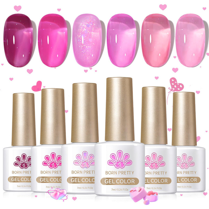 Born Pretty Jelly Pink Gel Nail Polish Milky Translucent Hot Pink Gel Polish Spring Summer Valentines Day Gift Sheer Gel