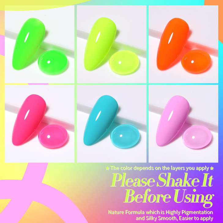 Born Pretty Gel Nail Polish Spring Summer Neon Fluorescent Orange Hot Pink Blue Yellow Green Purple Soak Off U V LED Gel
