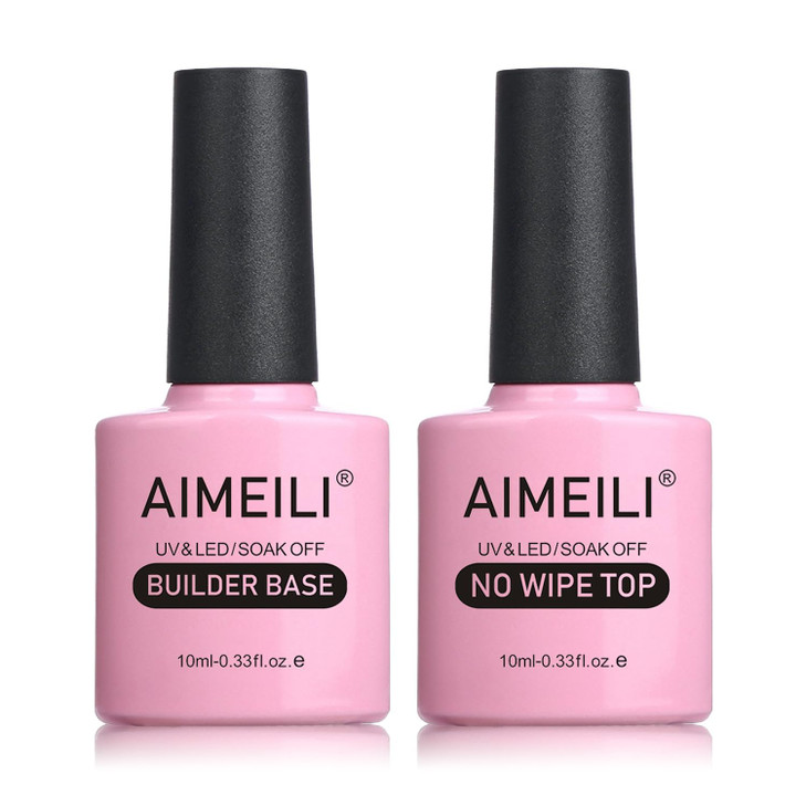 AIMEILI 5 in 1 Builder Base Hema Free Clear Builder Nail Gel for Nails Extension and No Wipe Top Set Soak Off U V LED Cr