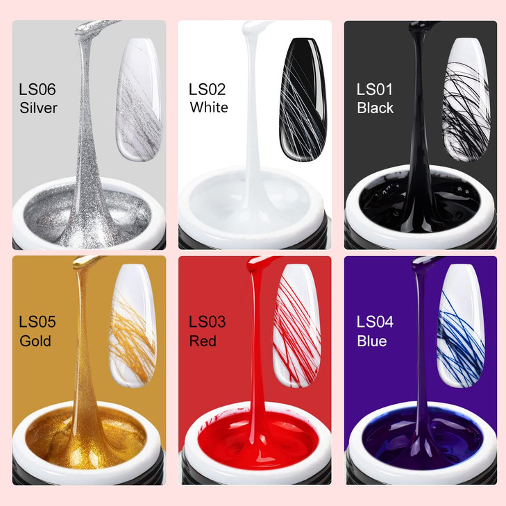 SAVILAND 6 Colors Spider Gel New Upgraded Matrices Spider Gel with Nail Art Brushes Nail Designs Paint Wire Drawing Gels