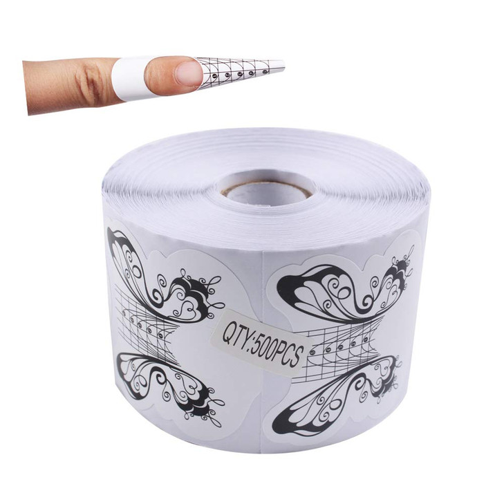 BeautyLeader 500PcsRoll Nail Form Guide Acrylic Tip Extension Forms Black And White Color Butterfly DesignSticker Rroll