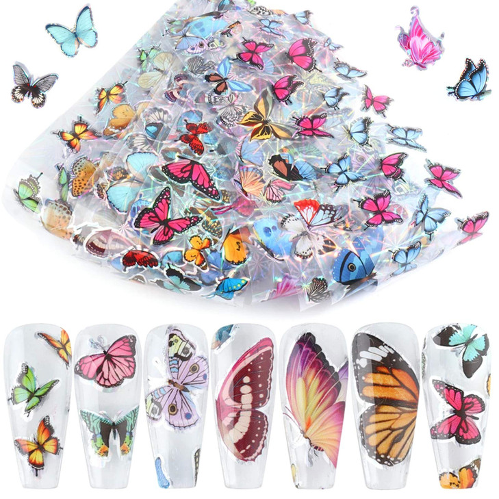 Butterfly Nail Art Stickers Transfer Foils Butterflies Nail Foil Laser Glitter Butterfly Nail Art Design Holographic Nai