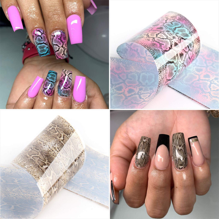 Snake Nail Foil Transfer Stickers Nail Art Supplies Laser Nail Foil Decals Holographic Snake Print Nails Foils Design fo