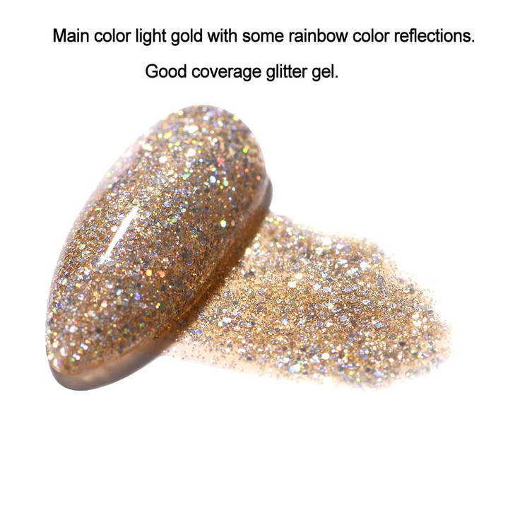 FZANEST Glitter Gel Nail Polish Led UV Gel Polish Sparkle Color Soak Off Nail Art Diamond light gold
