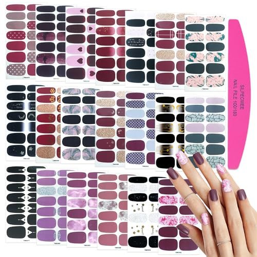 SILPECWEE 20 Sheets Nail Wraps for Women Stick on Nail Polish Strips Adhesive Nail Polish Stickers Gel Nail Strips Manic