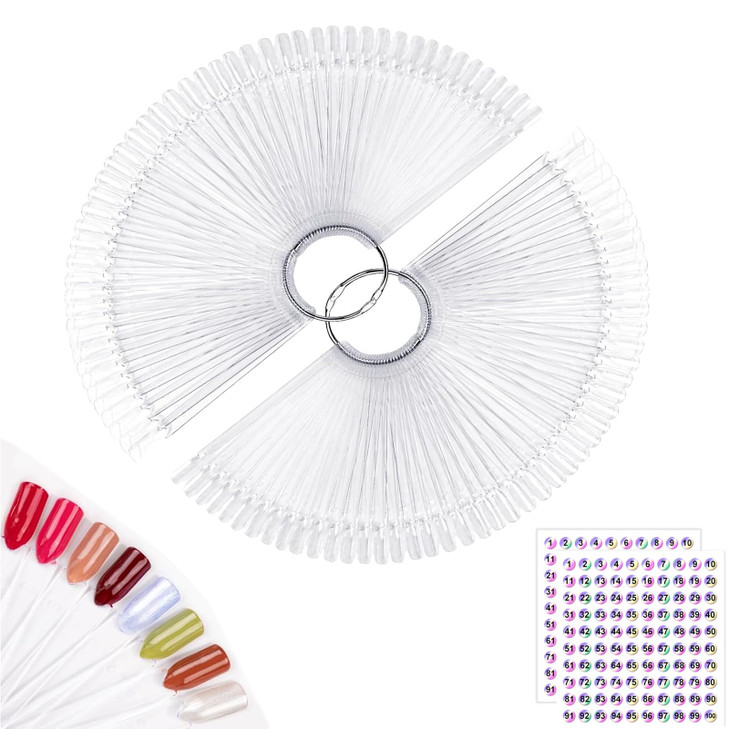 Subay 100pcs Fanshaped Nail Swatches Sticks with Number Stickers False Fake Nail Art Tips Sticks Polish Gel Salon Displa
