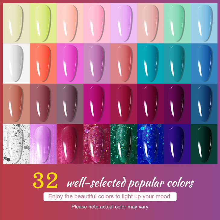 JODSONE Gel Nail Polish Kit with U V Light 32 Colors Gel Polish Set Soak Off Nail Kit Nail Art Salon or Home DIY Manicur