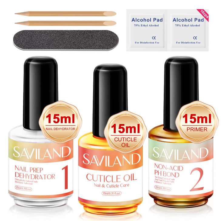 SAVILAND 15 ML Nail Dehydrator and Primer and Cuticle Oil for Nails 16PCS Natural Acidfree Nail Primer and Dehydrator Na