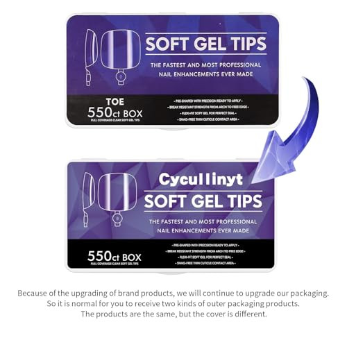 Cycullinyt 550pcs Square Soft Gel Toe Nail Tips 11 Sizes Square Toenails Full Cover Acrylic Press on False Nail Tips No