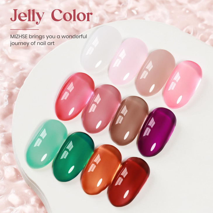 MIZHSE Jelly Gel Nail Polish Set 12 Color Clear Translucent Spring Gel Polish 7ml Sheer Manicure Kit UV LED Soak Off Var