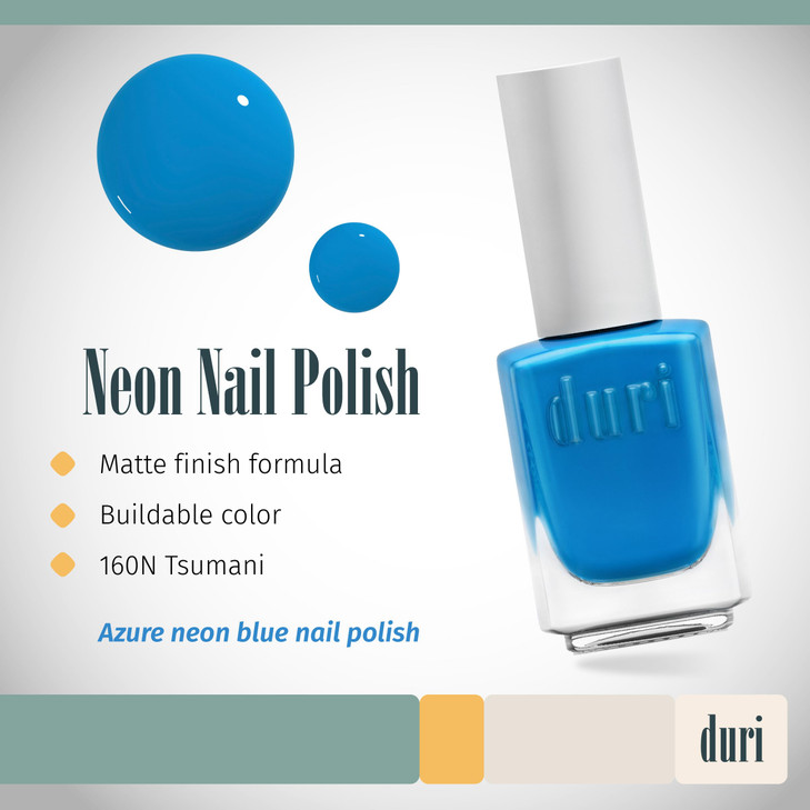 duri 160N Tsunami Neon Blue Nail Polish Matte Finish Quick Drying 045 Fl Oz