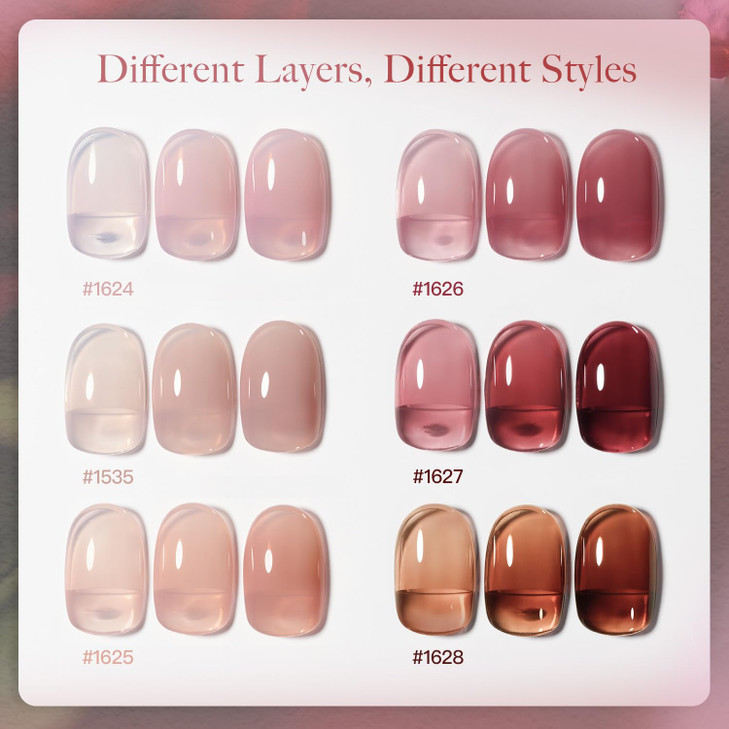 GAOY Rose Garden Jelly Gel Nail Polish of 6 Transparent Nude Red Pink Brown Colors Sheer Gel Polish Kit for Salon Manicu