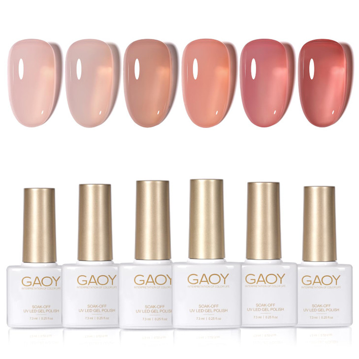 GAOY Jelly Nude Gel Nail Polish Set 6 Transparent Colors Sheer Red Pink Brown Soak Off UV Light Cure Gel Polish Kit for