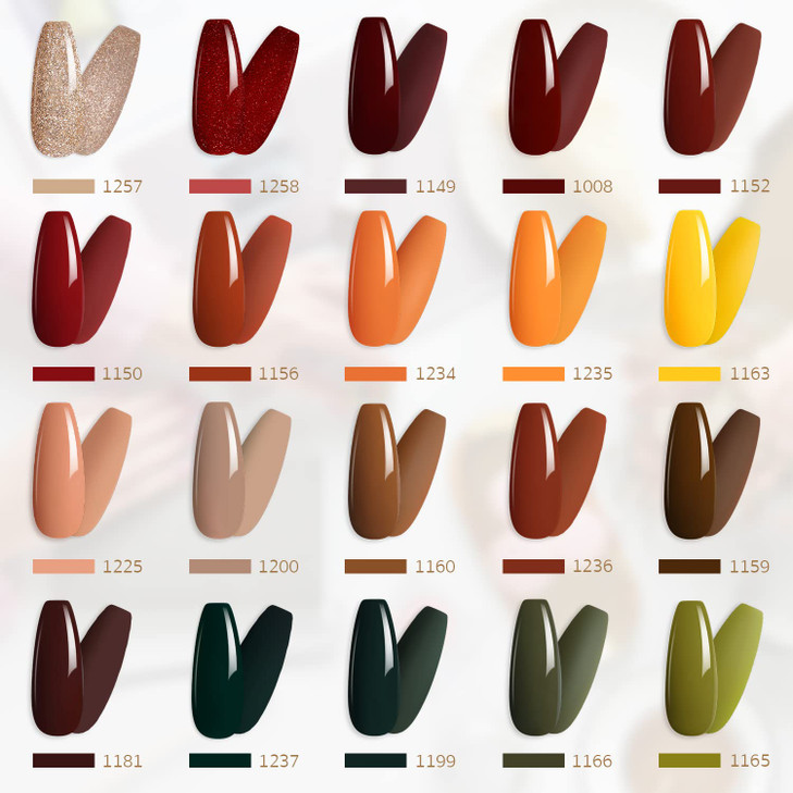 GAOY 23 Pcs Gel Nail Polish Set Fall Brown Red Green Glitter Colors UV Light Cure Gel Nail Kit with Glossy Matte Top Coa