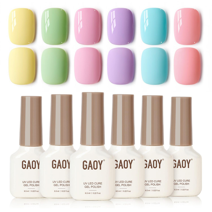 GAOY Pastel Gel Nail Polish Set of 6 Colors Pink Green Blue Gel Polish Kit for Salon Manicure and Nail Art DIY at Home G