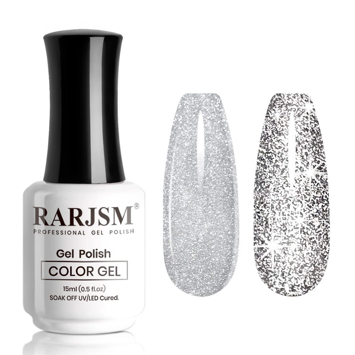RARJSM Gel Polish Reflective GlitterGel Polish Glitter SilverFlash Diamond Nail Gelpolish Soak off Disco Shimmer Gel Nai