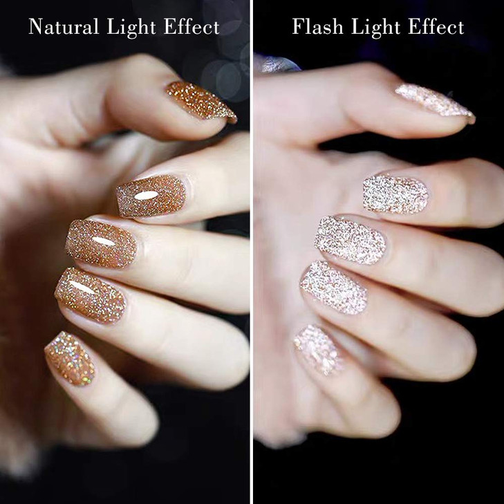 MIZHSE Reflective Gel Nail Polish Glitter Gold Gel Polish Sparkly Shiny Nail Effect Soak Off Nail Art Varnish for Beginn
