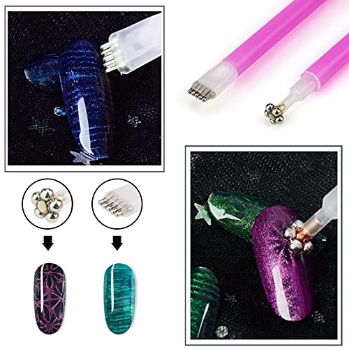 Ideal Swan Nail Decoration Kits 8 Pieces Nail Magnet Tool Set Doublehead Flower Design Nail Magnet Pens Magnet Stick 3D