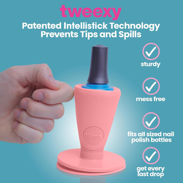 tweexy Hinge Untippable Nail Polish Bottle Holder AntiSpill Nail Polish Holder Stand Tilted IntelliStick Airlock Suction