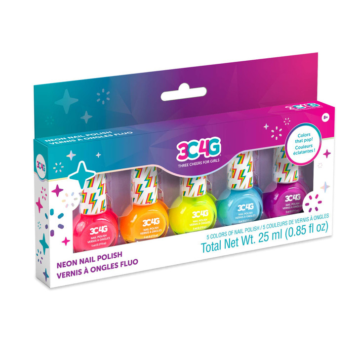 3C4G Neon Nail Polish Set Quick Dry Nail Polish for Girls Includes 5 Neon Colors NonToxic Nail Polish Kit for Kids Ages
