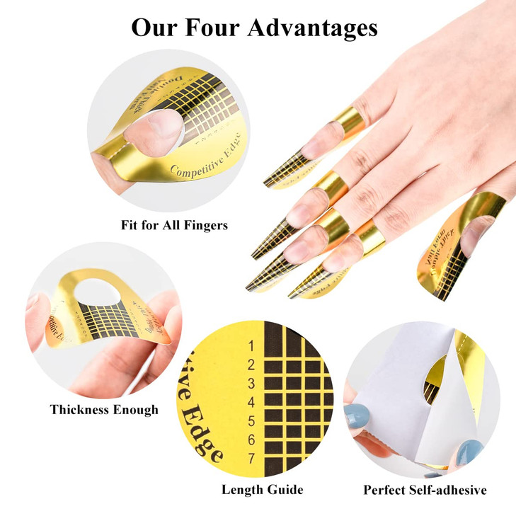 Subay 200Pcs Professional Long Nail Forms for Acrylic Nails Polygel Nails Thick Nail Extension Forms for Nail Art Tips P