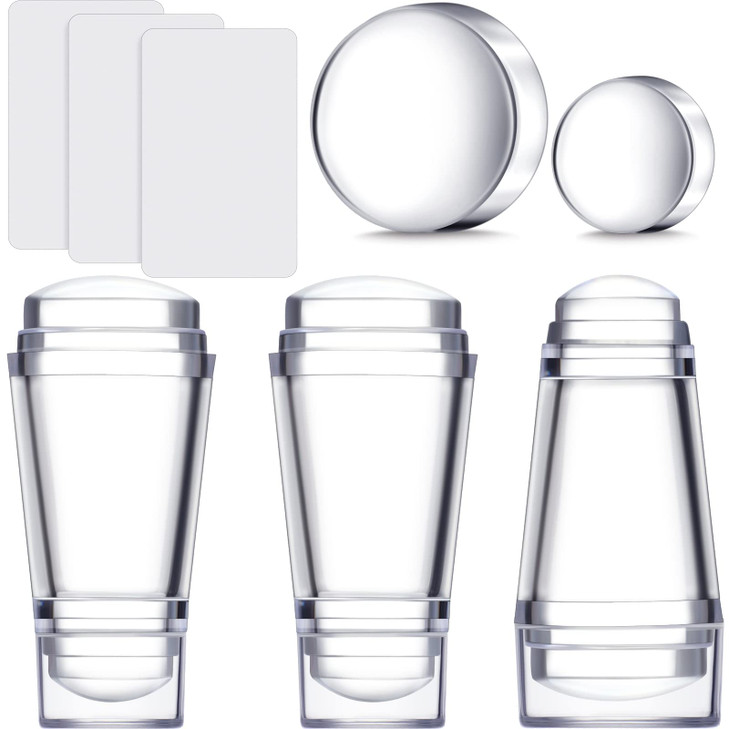 Spakon 6 Pieces Nail Art Stamper Supplies Clear Silicone Stamping Jelly with Scraper Transparent French Tip Nail Art Man
