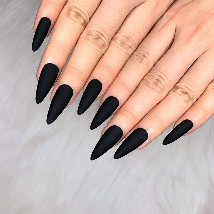 Morily 24pcs Fake Nails Matte Pure Color Medium Long Stiletto Almond Press on Nail False Tips Artificial Finger Manicure