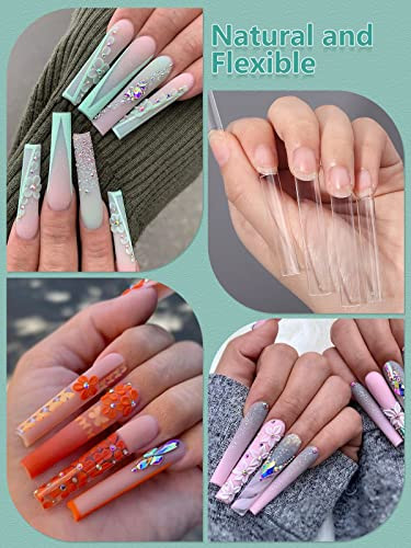 504 PCS No C Curve Clear Nail Tips for Acrylic Nails Professional 3XL Extra Long 12 Sizes Half Cover Straight Tapered Sq