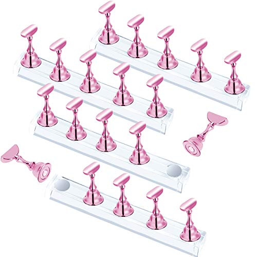 JUSTOTRY 4 Sets Pink Nail Stand for Press on Nails Display Magnetic Fake Nails Holder for Painting Nails Practices Begin