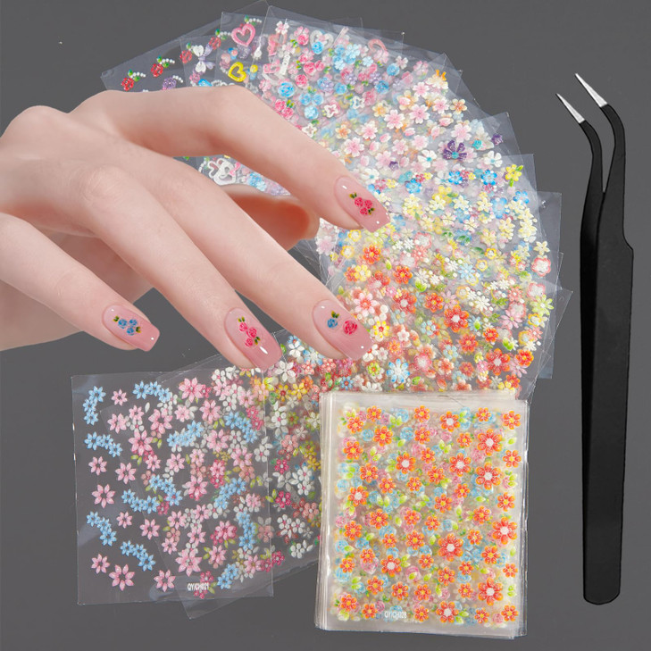 WOKOTO 50Pcs SelfAdhesive 3D Flower Nail Stickers Flower Nail Decals for Women Girls Kids Nail Art Floral Sticker Sheets