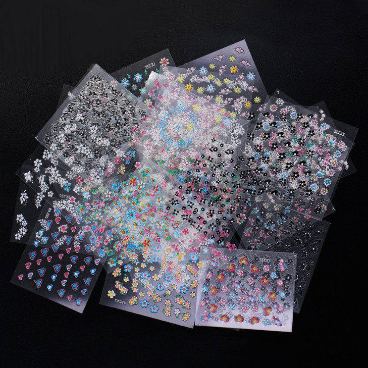 WOKOTO 50Pcs SelfAdhesive 3D Flower Nail Stickers Flower Nail Decals for Women Girls Kids Nail Art Floral Sticker Sheets