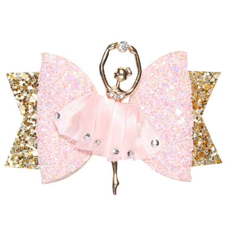 Glitter Ballet Hair Bows with Rhinestones - 2Pcs Dance Hair Clips and Accessories for Girls