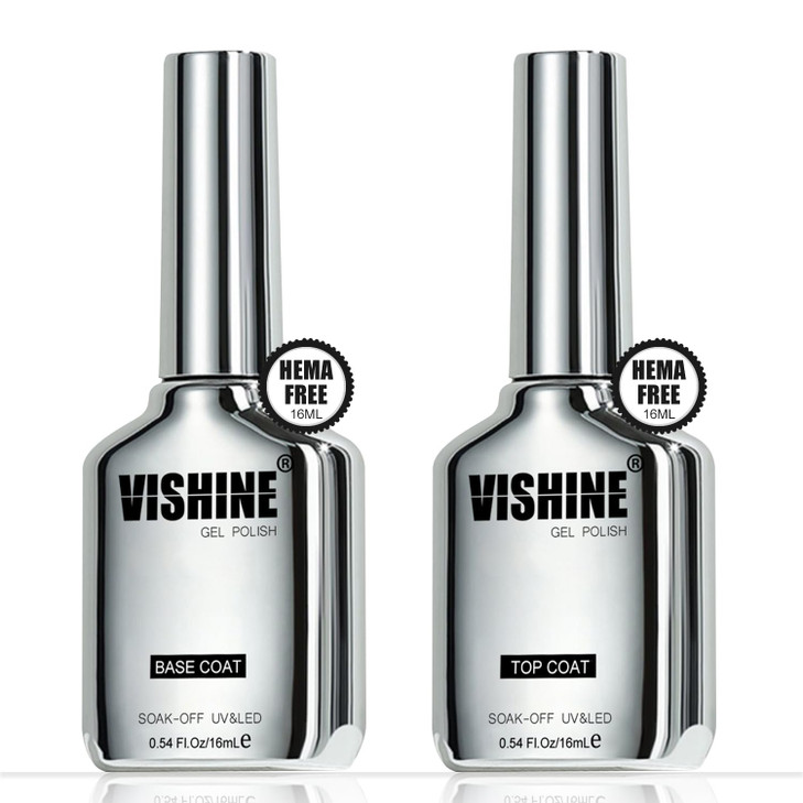 Vishine 2Pcs 054Oz Gel HEMA FREE Top Coat and Base Coat for Gel Nail Polish Color No Wipe Top Coat Brilliant High Gloss