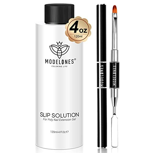 Modelones Poly Extension Gel Kit Slip Solution for Nails Forms with DualEnded Nail Brush AntiStick Liquid Brushes Cleani