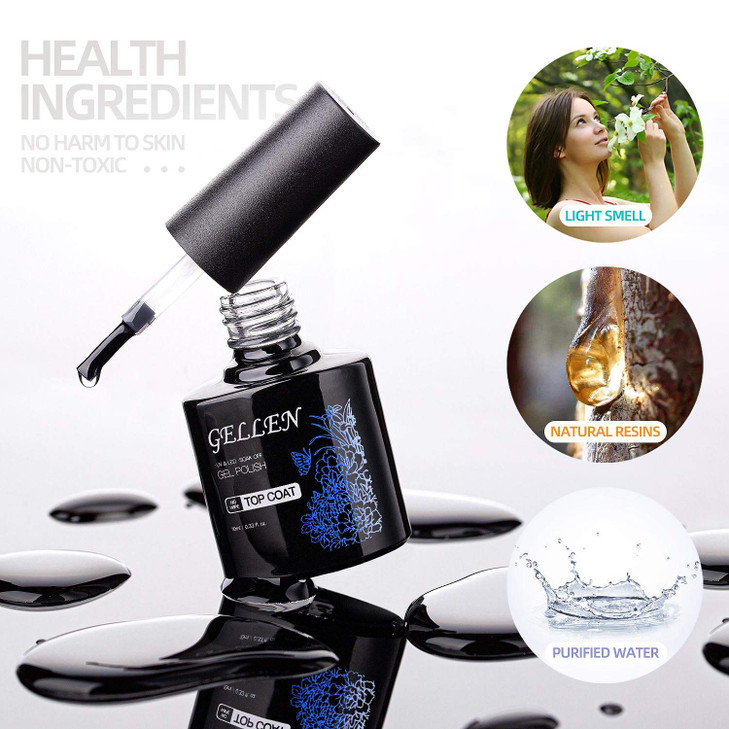 GELLEN Gel Top Coat and Base Coat 2Pcs No Wipe Gel Nail Polish Soak Off Nail Lamp Clear Base Top Coat Long Lasting Finis
