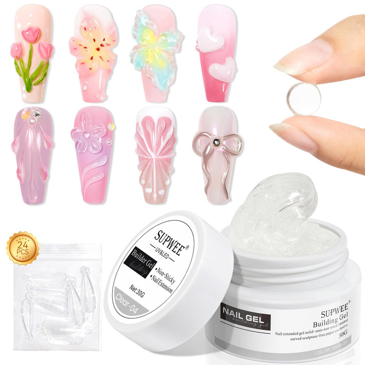 SUPWEE Solid Builder Gel for Nail 30g Clear Extension Non Stick Hand 3D Sculpting Gel for Nail Carving Modeling Nail Art