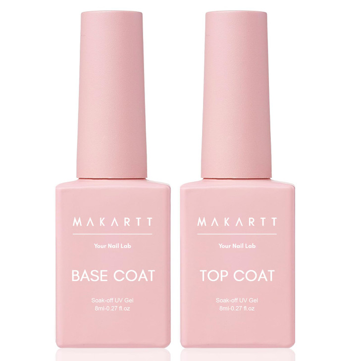 Makartt Gel Top Coat and Base Coat Kit 2 PCS Clear Gloss Shiny No Wipe Stain Resistant General Top Coat Nail Polish UV f
