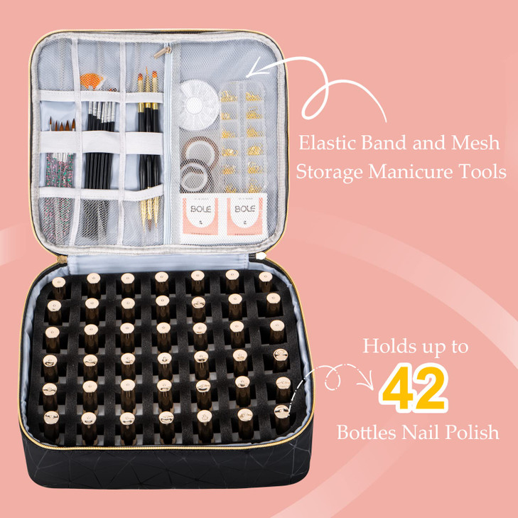 Uross Nail Polish Organizer Bag Holds 42 Bottles Nail Polish Nail Lamp Gel Nail Polish Organizers and Storage box for Na